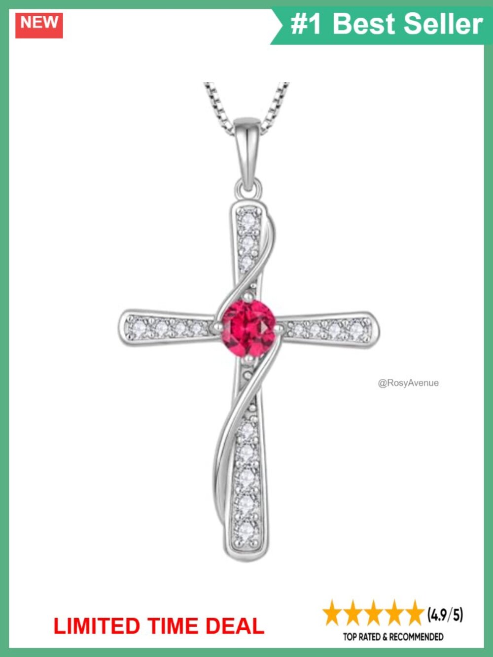 925 Sterling Silver Cross Necklace Created Ruby Birthstone Pendant